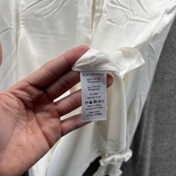 Kobi Halperin Shirt Womens Small White Silk Blend Ruffle Neck Cuff Blouse - Picture 4 of 11